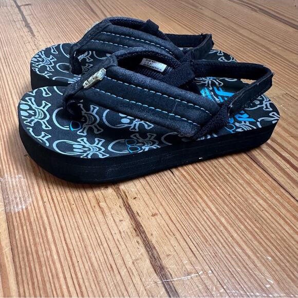 Reef skull heel strap black blue flip flops SIZE 3 NEW - Picture 5 of 5